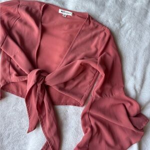 Boutique Pink Tie-Front Crop Blouse